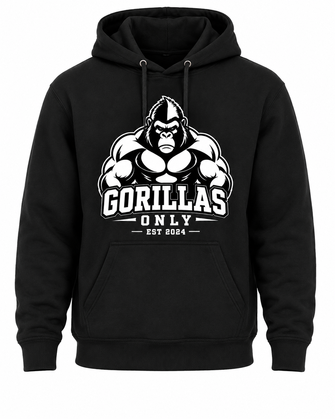 Gorillas Only Black Hoodie with White Gorilla Logo Premium Fitness Apparel